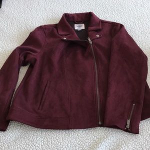 Old navy burgundy faux suede motto jacket.